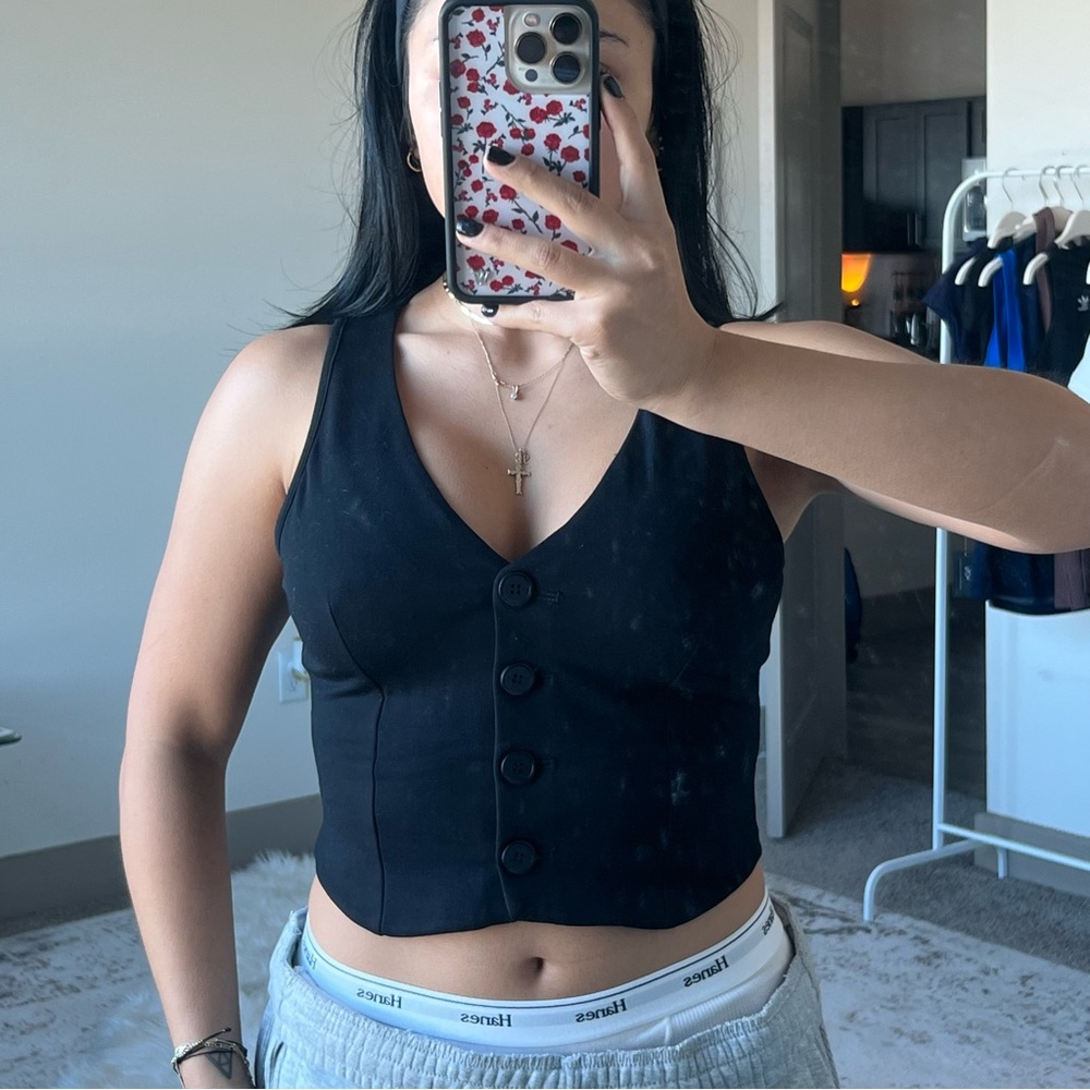 Black Cotton button up vest